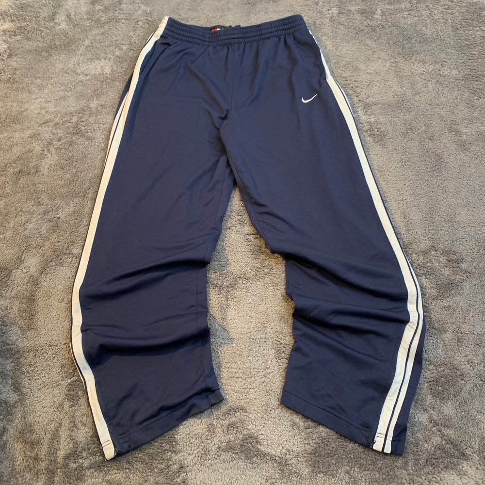 Nike Basketball Mens XXL Navy Blue White Stripe Track Pants Zip Hem Warm Up